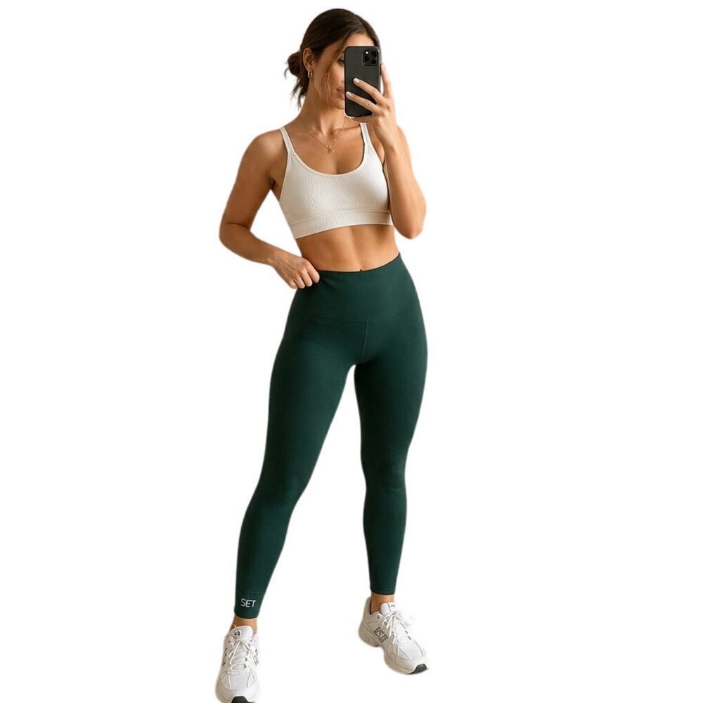 SET Active Green Seamless High Waisted Leggings Workout Yoga Pants approx XS